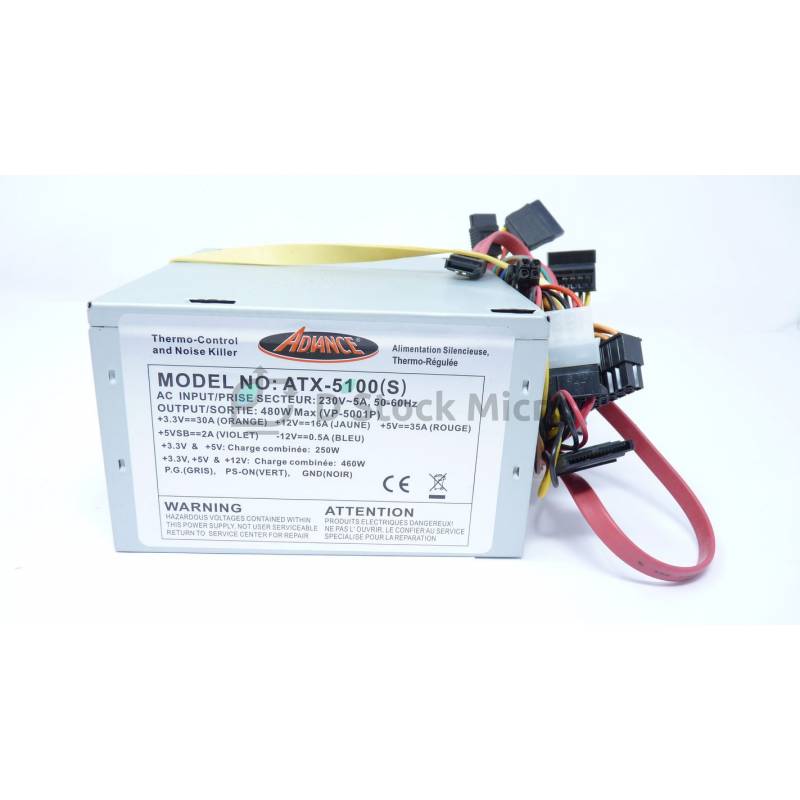 Alimentation PC Advance ATX-5000 480W – Modèle VP-5001A – ATX – Occasion Fonctionnelle